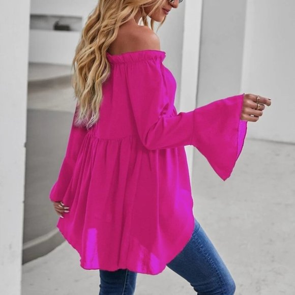 Contemporary Off-shoulder High Low Blouse PINK - Picture 7 of 7